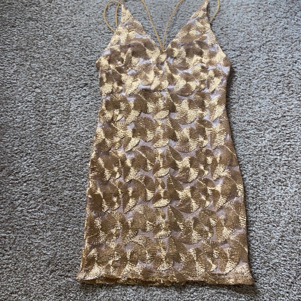 Gold mini dress by Shareen size 12 (runs very small). New with tags